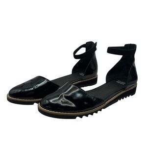 Eileen Fisher Flats Size 8 Emmet Black Patent Leather Ankle Strap Back Zip Shoes